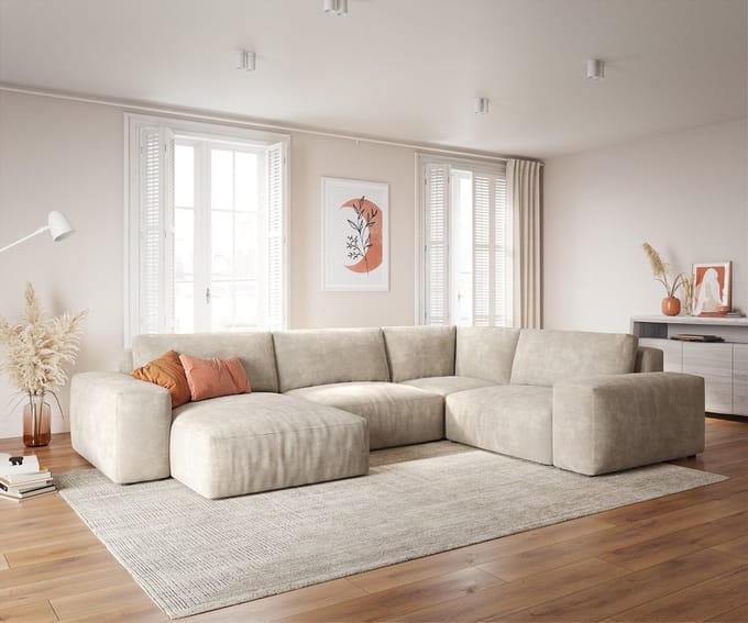 Woonlandschap Lanzo XL Corduroy Beige 360x260 cm Recamiere variabel