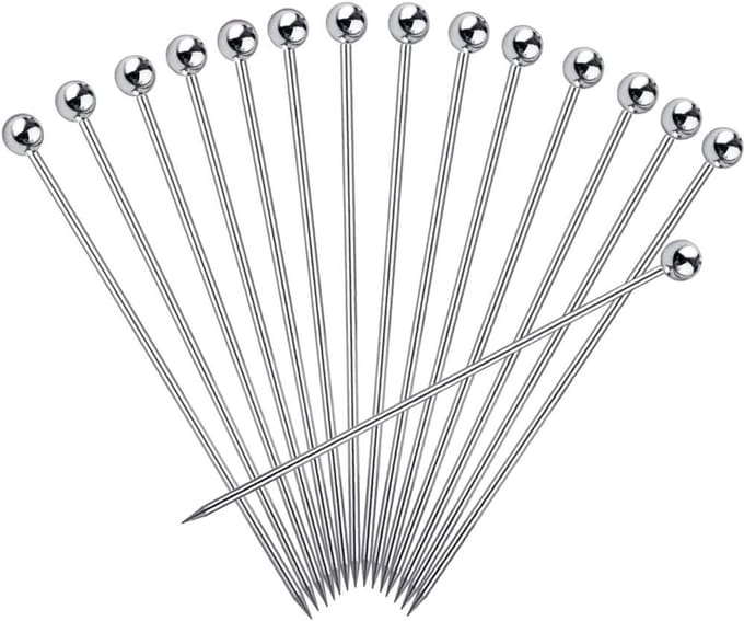 Cuhostki 15Pcs Stainless Steel Reusable Cocktail Picks Silver Set