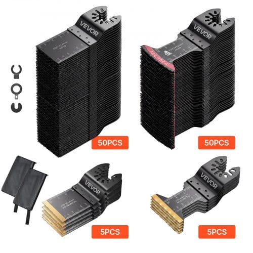 VEVOR 110-Delige Multitool Zaagbladenset, Accessoire voor Oscillerend Gereedschap met 4 Soorten Zaagbladen, Oscillerende Zaagbladen voor Hout, Kunststof en Metaal, Multitool Accessoire voor Bosch, Dewalt, Craftsman, Fein en Ryobi