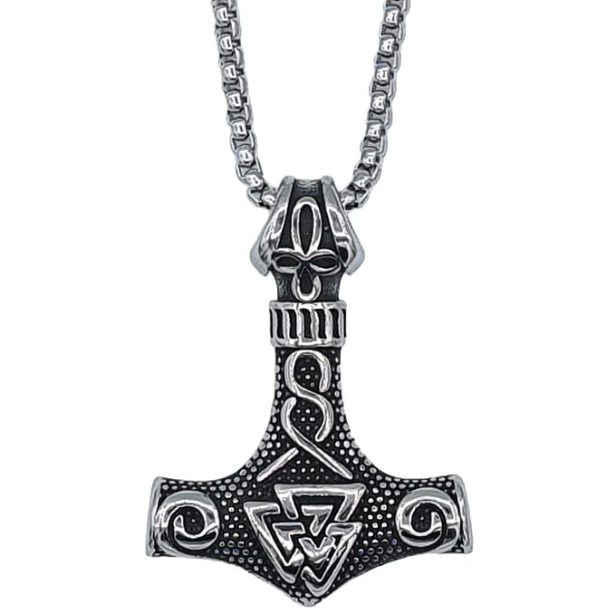 Tesoro Mio Michel – Valknut Viking Hamer - Edelstaal L 60 cm, B 3 mm - Hanger 4.5 x 3.4 cm
