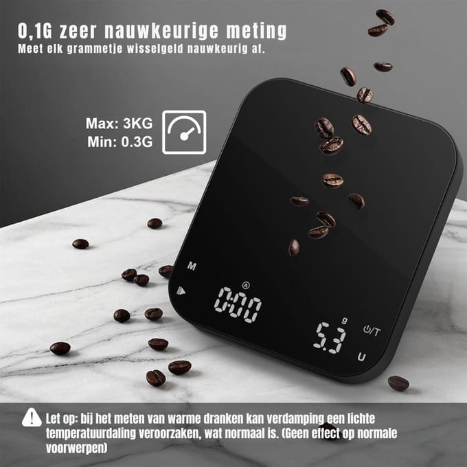 Zyrex® Koffie Weegschaal - Weegschaal - Scale - Max 3000 Gram - Zwart - 18cm x 18cm x 5cm