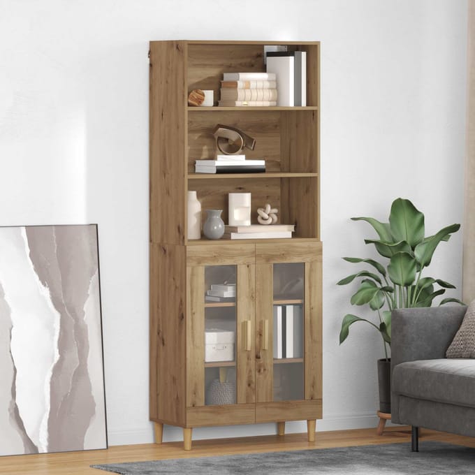 vidaXL - Highboard - Artisan - Eiken - 69,5 - x - 32,5 - x - 180 - cm - Bewerkt - hout