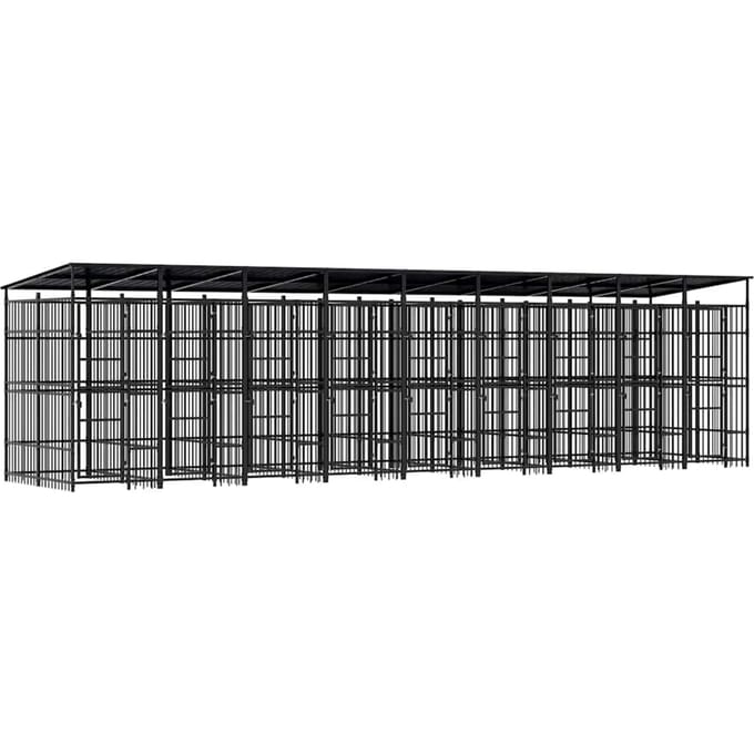 vidaXL - Hondenkennel - met - dak - 16,59 - m² - staal