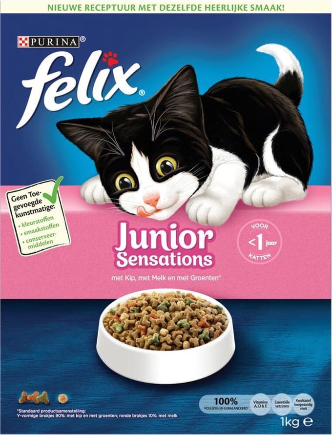 FELIX Junior Sensations - met Kip, Granen & Melk - kattenvoer - 1 kg