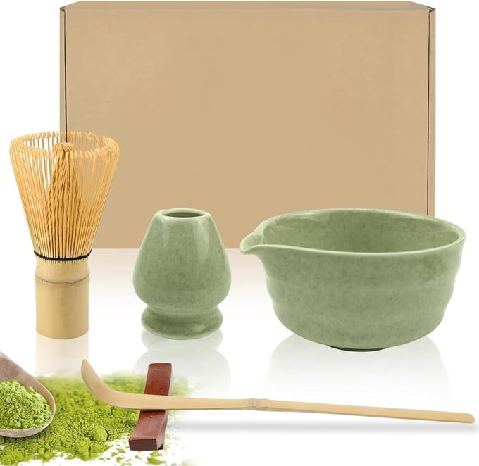 Famanu Matcha Set 5-Piece - Whisk, Spoon, Bowl with Spout, Whisk, Ceramic Tea Set
