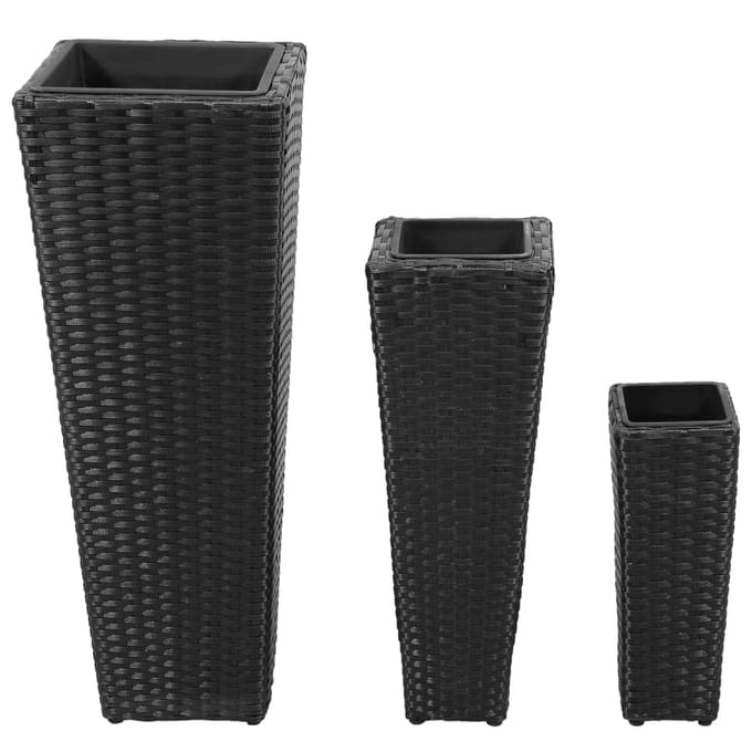 vidaXL - Plantenbakken - verhoogd - 3 - st - poly - rattan - zwart