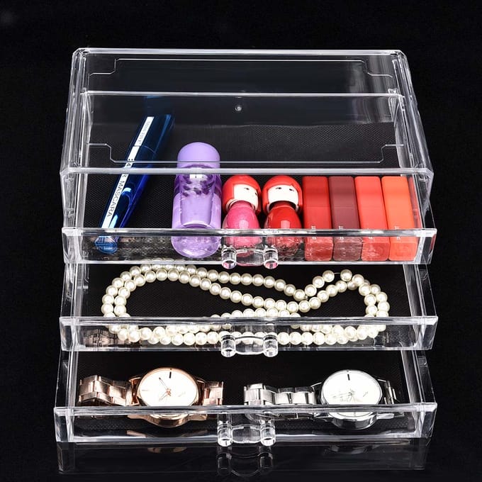 Drie laags Transparante Make-up Desktop Lades Tafel Cosmetica Opbergdoos Houder black