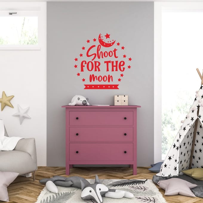 Muursticker - Shoot Fot The Moon - 58 x 61 - Rood