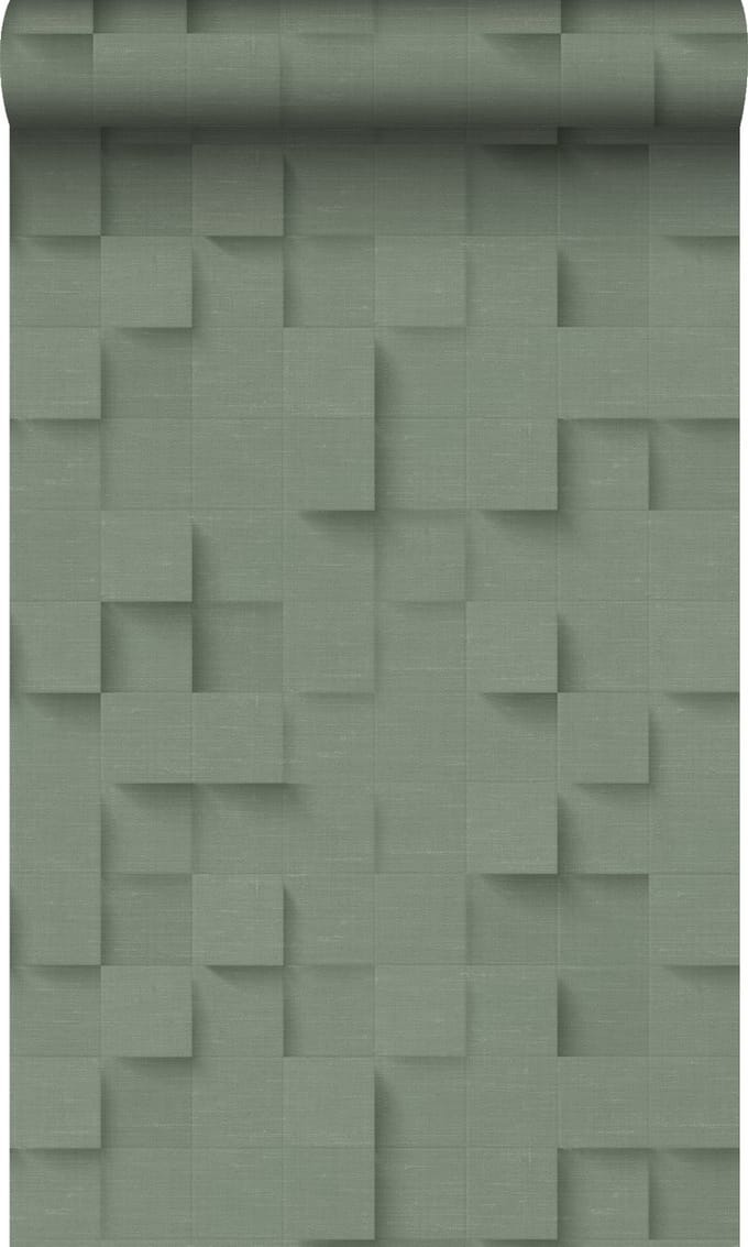 Origin Wallcoverings behang 3D kubussen vergrijsd groen - 50 x 900 cm - 347898