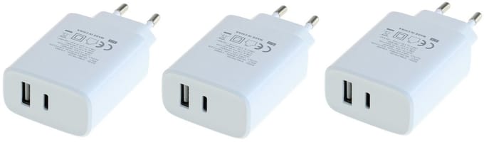 3 stuks OneOne 20W snellader met 2 poorten. Witte oplader met USB C en USB A. PD en Quick Charge lader adapter past op Apple iPhone 13 Mini, iPhone 13 Pro, iPhone 13 Pro Max, iPhone 14, iPhone 14 Plus, iPhone 14 Pro, iPhone 14 Pro Max