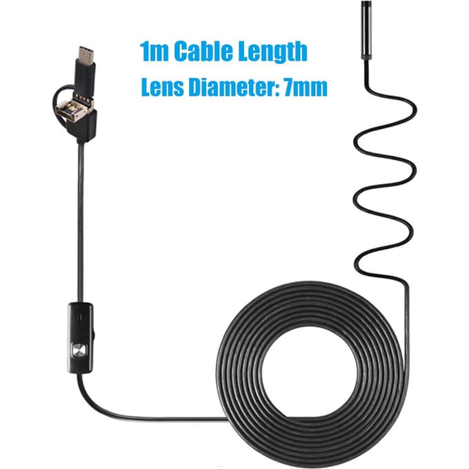 3-in-1 industriële endoscoop Borescope-inspectiecamera Ingebouwd 6 LED's IP67 Waterdicht USB Type-C 7mm & 1m white