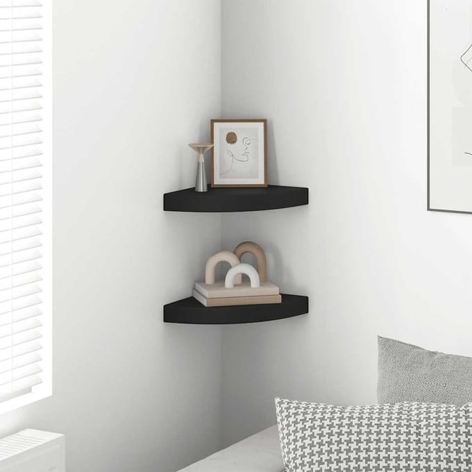 vidaXL - Hoekschappen - zwevend - 2 - st - 25x25x3,8 - cm - MDF - zwart
