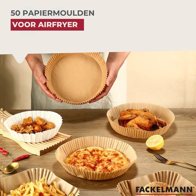 50 Papieren bakvormpjes voor airfryer vierkant 16 cm Fackelmann Diversen