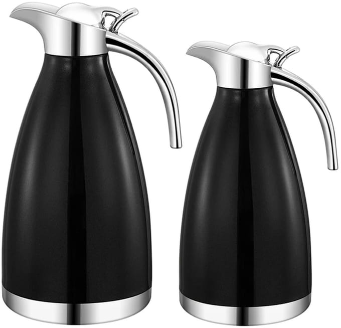 Cheffinger Thermoskan Set van 2 - 1 L + 1.5L - Zwart - RVS Inox - Themosfles