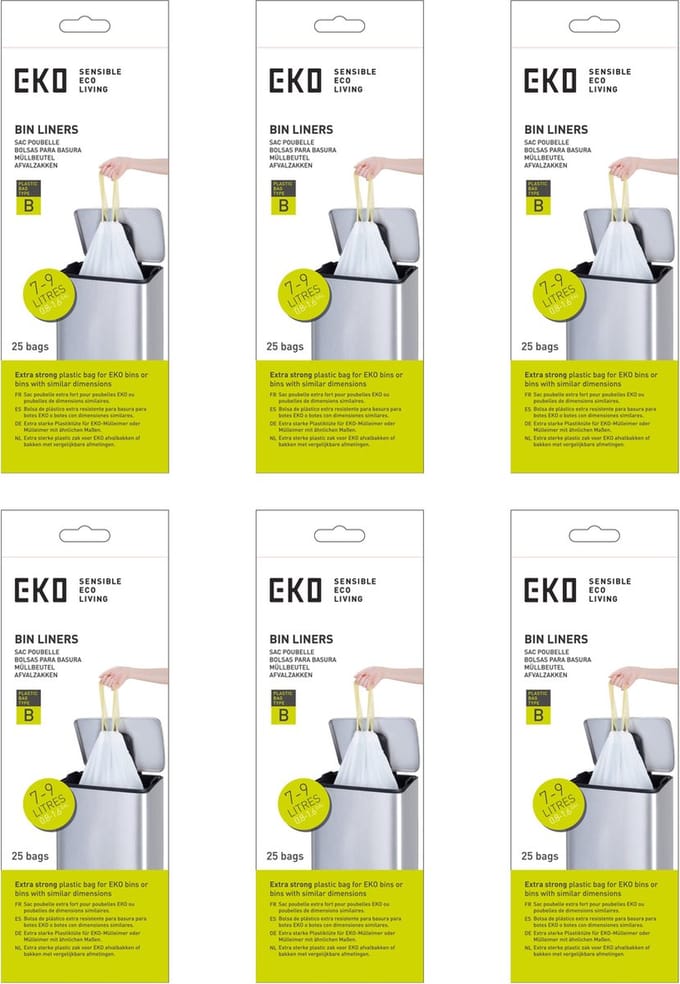 EKO - Afvalzakken 7-10 ltr (B), EKO (6x25 stuks) - - wit - Afvalzak