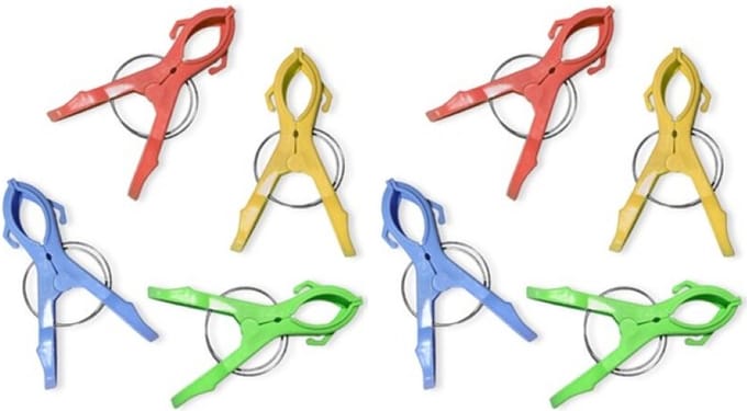 Handdoekklem - 8x - gekleurd - kunststof - 12 cm - handdoek knijper