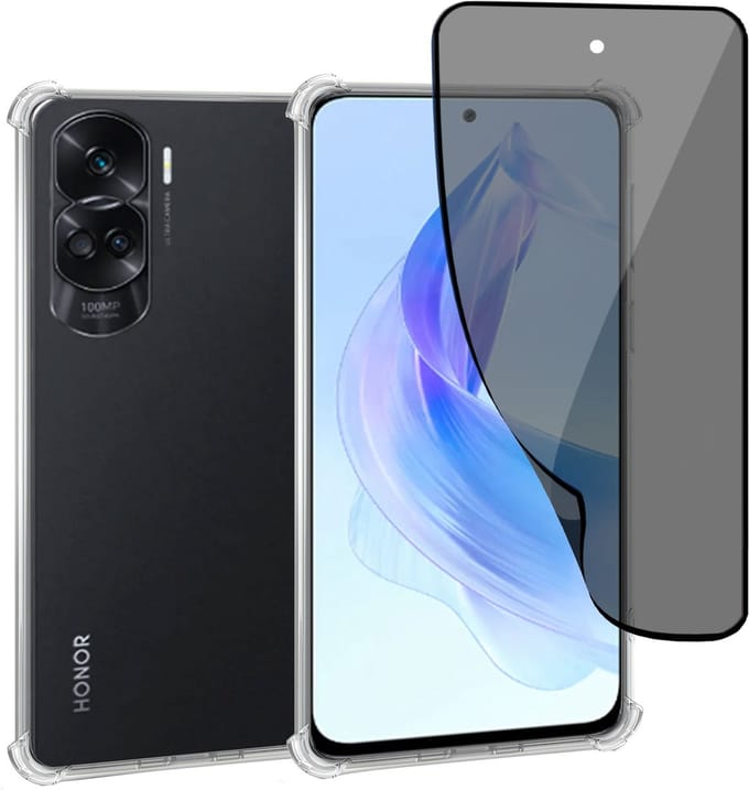 Geschikt voor Honor 90 Lite - Hoesje + Privacy Screenprotector – Privé - Gehard Glas Cover