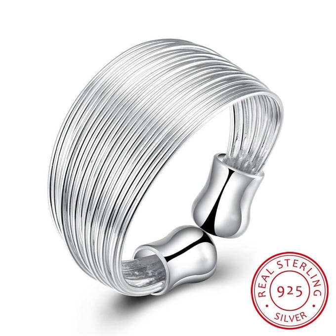 Bague ouverte en argent sterling 925 avec lignes de tissage multicouches minimalistes pour femme, bague réglable Resizable white