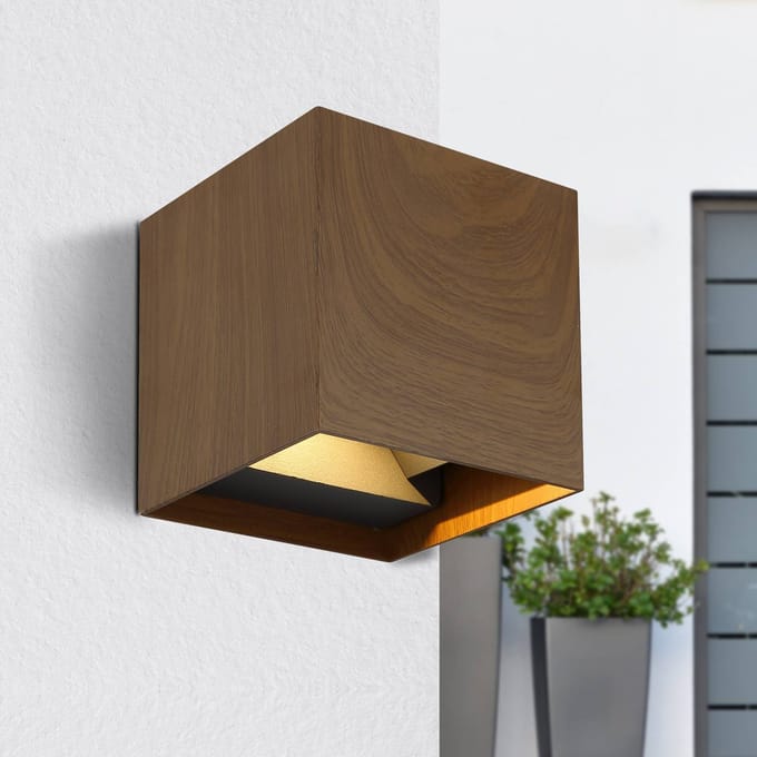 Globo LED buiten wandlamp Veronika, houtkleur, up/down, IP54