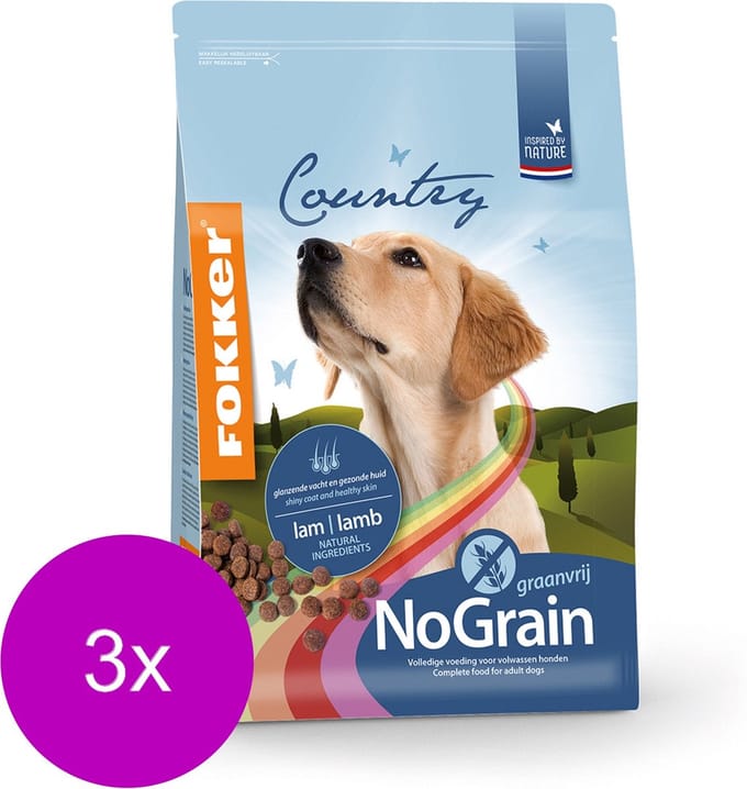 Fokker Country No Grain - Hondenvoer - 3 x 2.5 kg