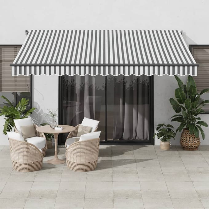 vidaXL - Luifel - handmatig - uittrekbaar - 400x350 - cm - antraciet - en - wit