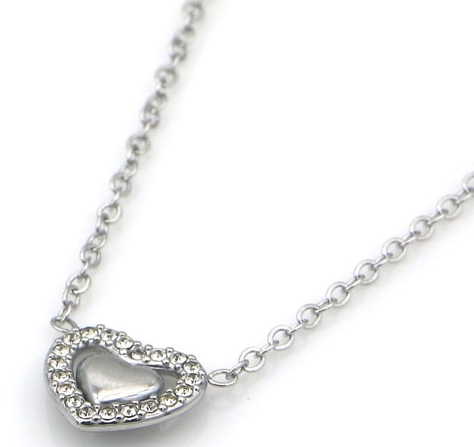 Ketting - RVS - hartje met kristallen - 40-45 cm