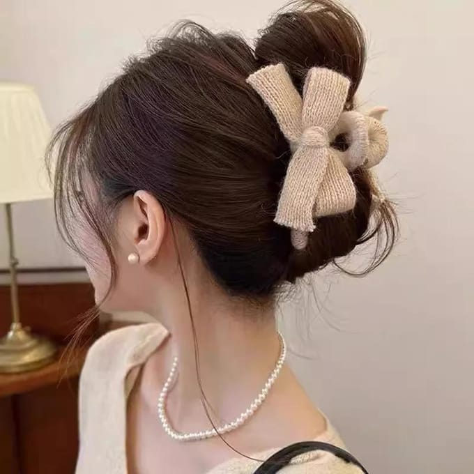 Accessoires pour cheveux pour femmes, pinces à cheveux en laine avec nœud en peluche automne/hiver gris