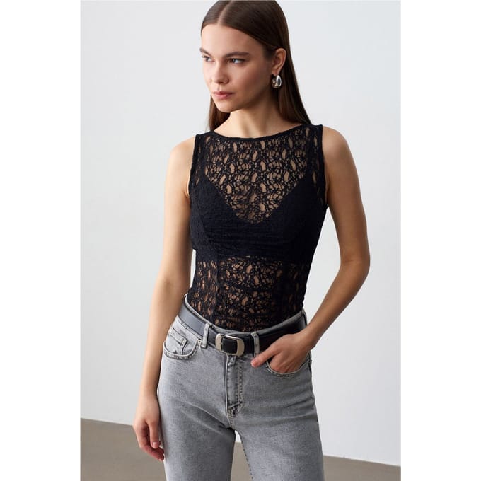 Aansluitende Kant Mouwloze Blouse