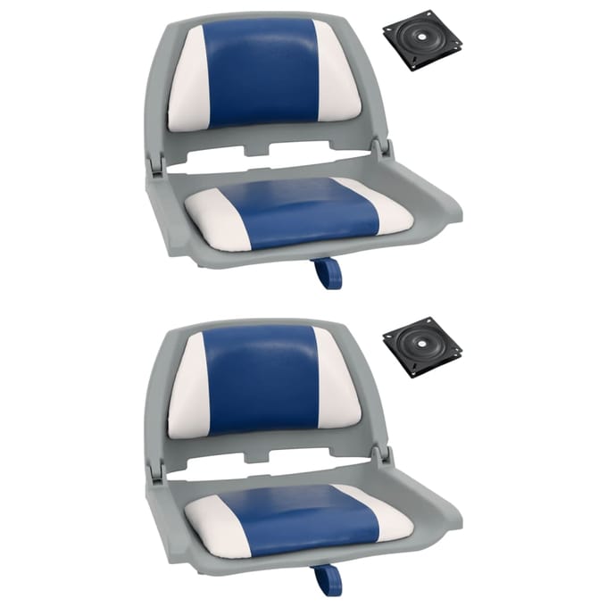 vidaXL - 4-delige - Bootstoelenset - met - blauw-witte - kussens - inklapbaar