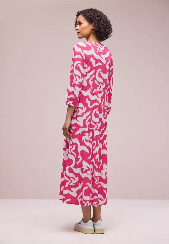 Midi-jurk met gespleten hals en print