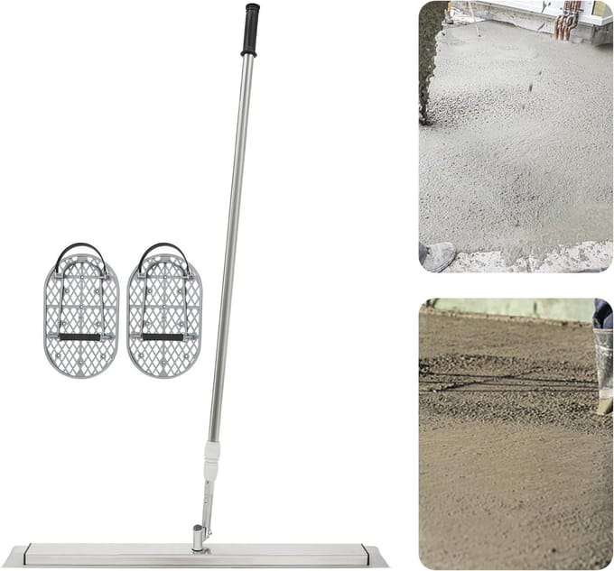 Betonafwerkingstroffel - Cement gladmaker - Beton Egaliseren - Verstelbare Telescoopstang - 1.2-2m - Zilver