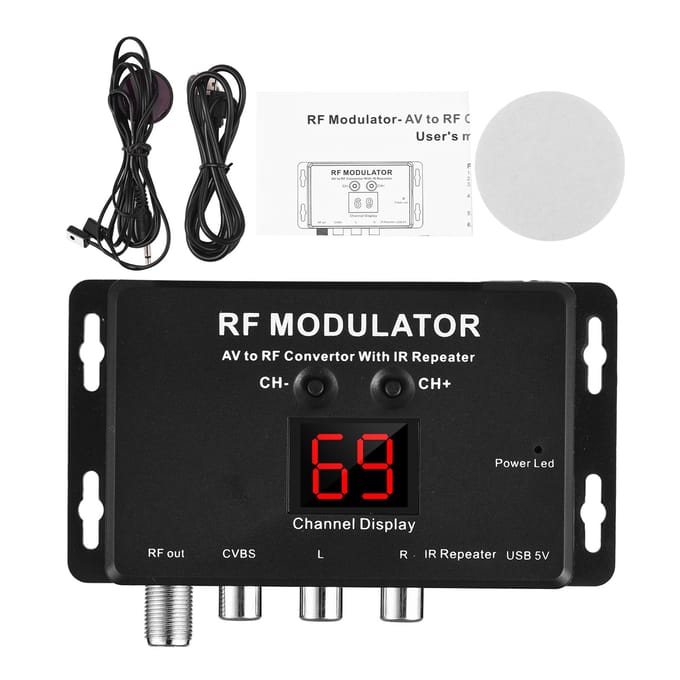M60IR RF-modulator met IR-repeater AV-naar-RF-converter met IR-repeater zwart