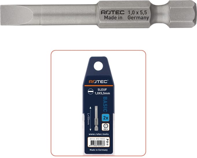 Rotec PRO Schroefbit SL 1,6x8,0, L=50, E6.3, BASIC (vpe 2)