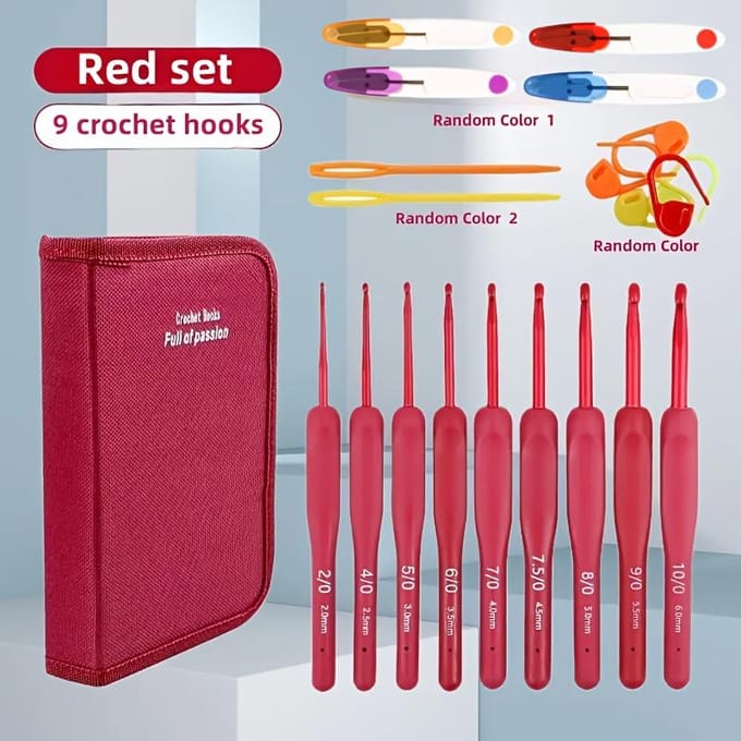 Zachte Grip Haaknaalden Set met Etui Roestvrij Staal Breinaalden voor Garen, Truien Inclusief Ergonomische Handvatten, Puntige Punten, Schaar