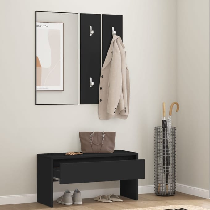 vidaXL - Garderobe - set - bewerkt - hout - zwart