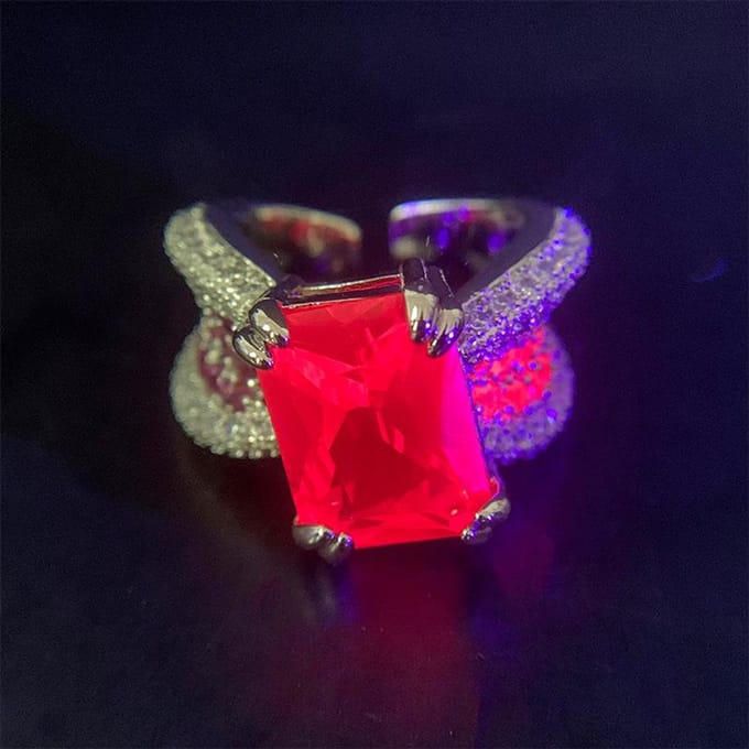 Temperament Multifunctioneel Roosrood Diamant Luxe Diamant Set Rode Korund Damesring Robijn Licht Luxe Ontwerp Open Ring gray