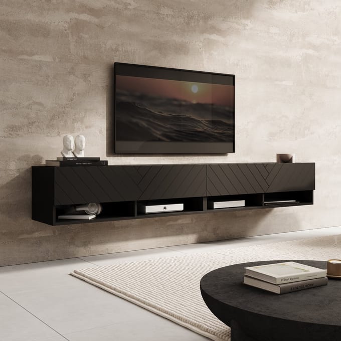 Meubella - TV-Meubel Asino - Zwart Visgraat - 200 cm