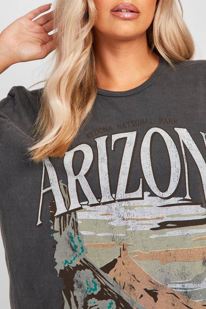boohoo Dames Plus Arizona Washed Oversized T-shirt | Houtskool | Maat: 48