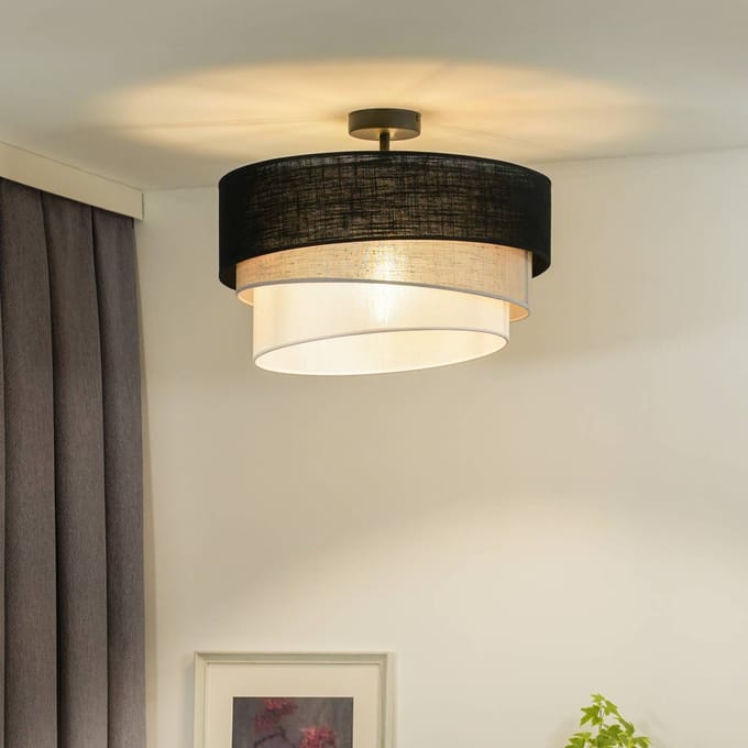 Duolla Euluna plafondlamp Trio, zwart/grijs/wit, textiel, Ø 45 cm