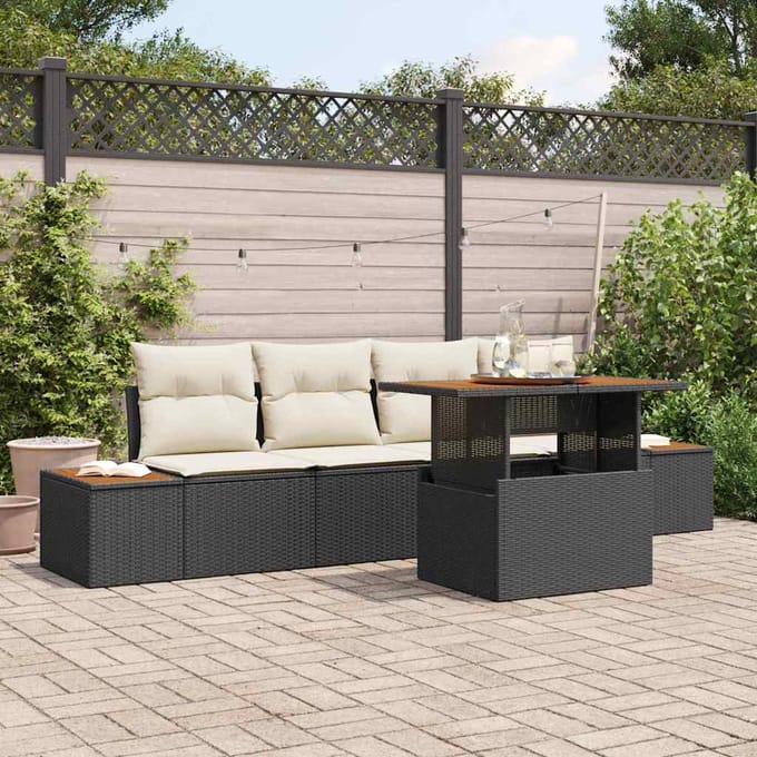vidaXL - Tuinbank - Set - 5 - st - Zwart - poly - rattan
