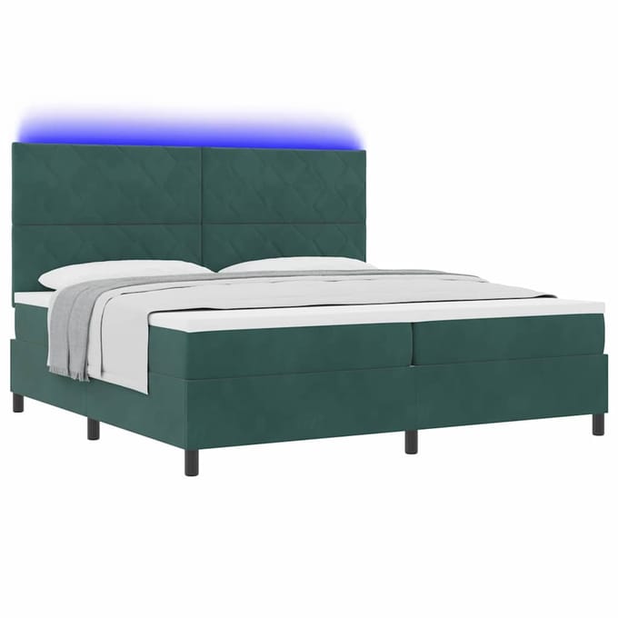 vidaXL - LED - Box - Spring - Bed - Donkergroen - 200 - x - 200 - cm - Fluweel