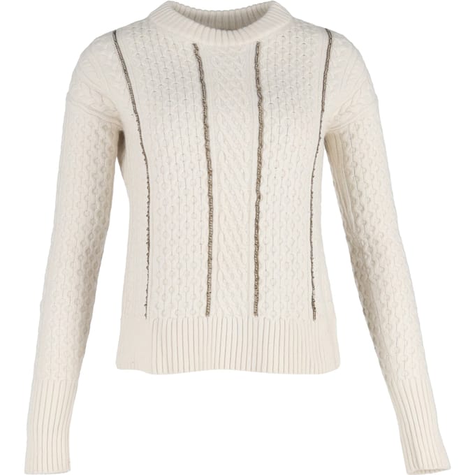 Michael Kors kabeltrui met kettingdetails in witte wol