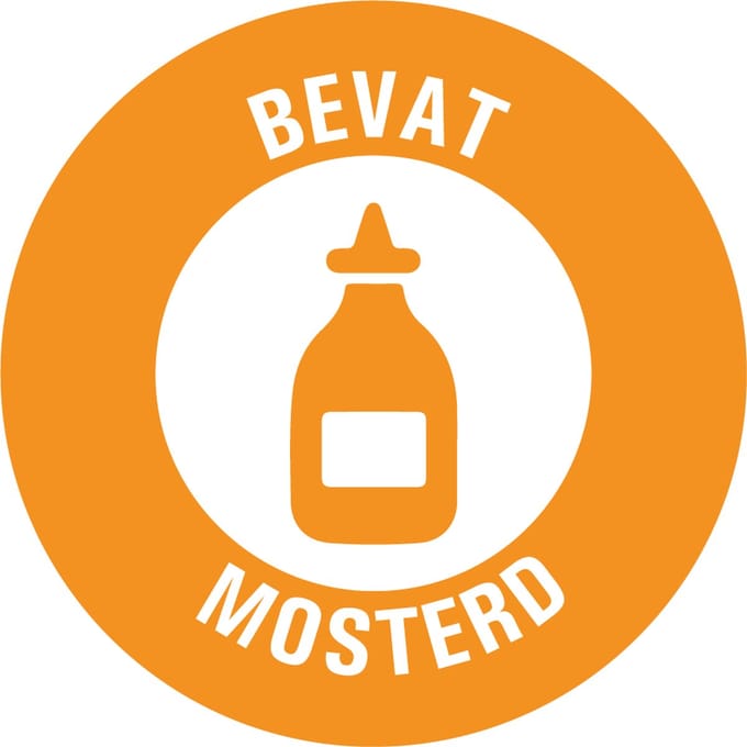 Bevat mosterd allergenen sticker op rol 30 mm - 800 per rol