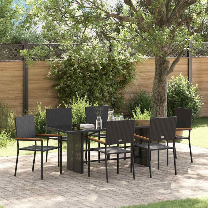 vidaXL - Tuin - Eettafel - Set - 7 - st - Zwart - poly - rattan
