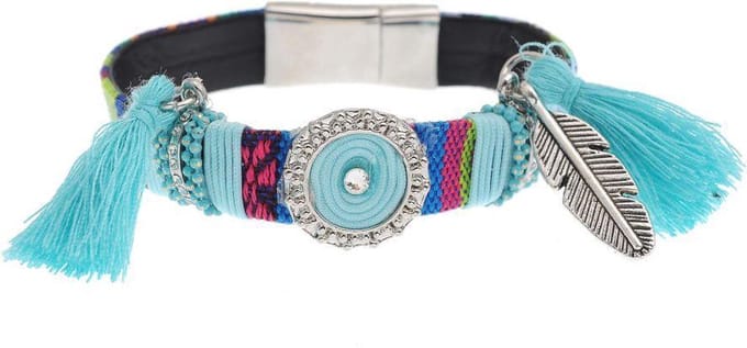Behave - Geborduurde armband - boho chic - turquoise accenten - 17,5 cm