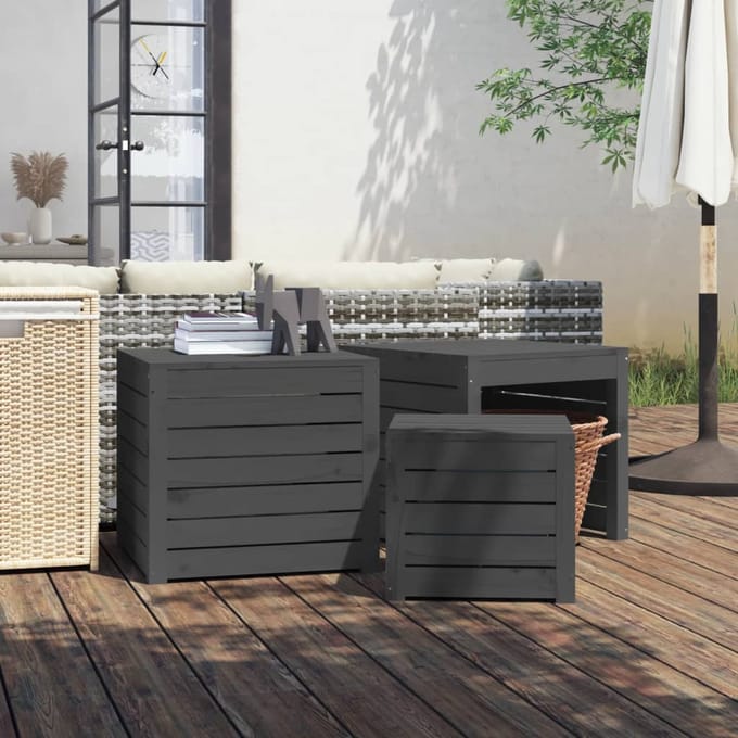 vidaXL - 3-delige - Tuinboxset - massief - grenenhout - grijs