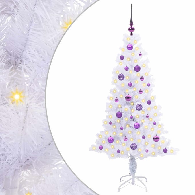 vidaXL - Kunstkerstboom - met - 150 - LED - Wit - 150 - cm - PVC - en - Staal