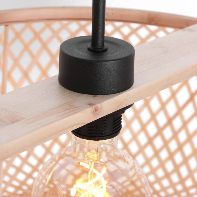 Hanglamp - naturel - MAZE - bamboe hout metaal - Ø 60cm - E27 - 7505ZW - Steinhauer