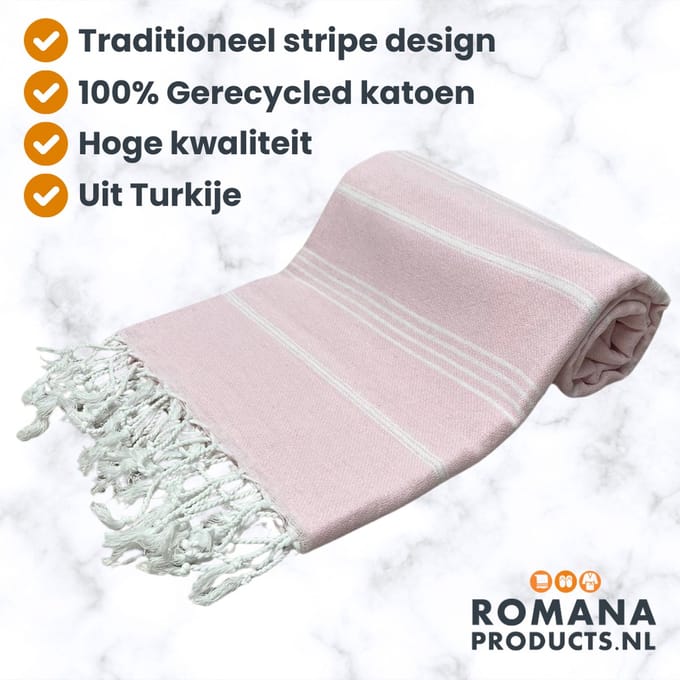 Romana Products Stripe Hamamdoek - Baddoek - Strandlaken - Saunalaken - 100cm x 180cm - Licht Roze