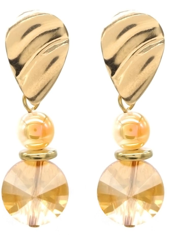 Oorbellen met Glaskralen - Oorhangers - 4 cm - Bruin